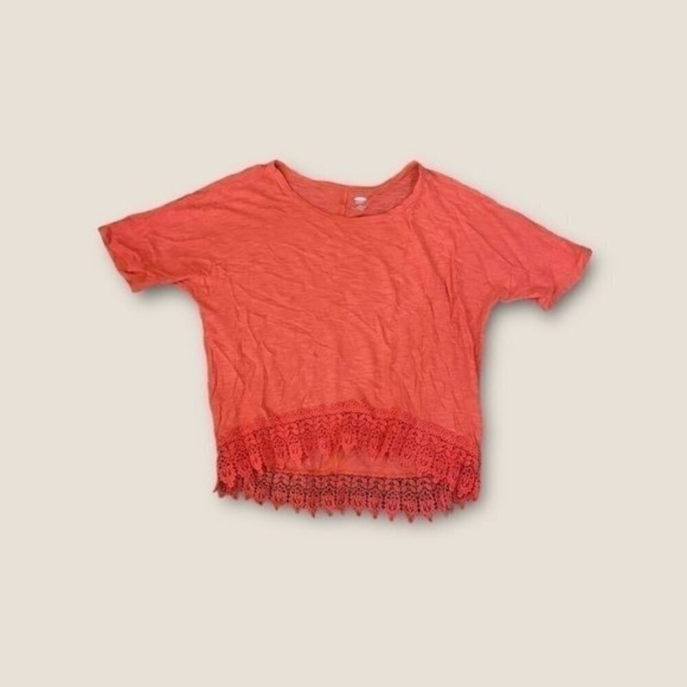 Old Navy Lace Trim Short Sleeve Top Coral L 10-12 Regular